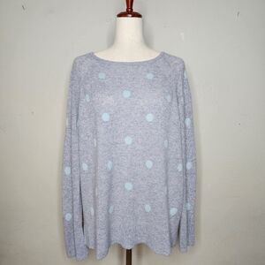 Claudia Nichole Blue Heathered Polka Dot Cashmere‎ Sweater Size Large